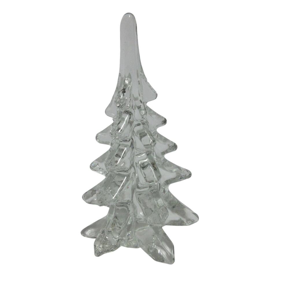 Vintage Christmas Clear Tree Figurine Molded Art Glass 6" Tall Heavy